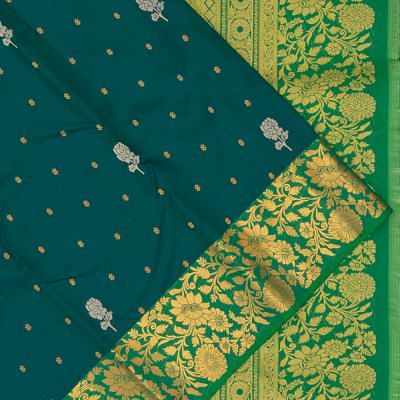 Taranga Kanchi Silk Butta Dual Tone Green And Blue Saree