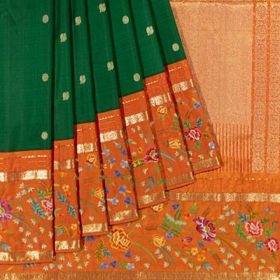 Petit Point X Kanchipuram Silk Butta Dark Green Saree