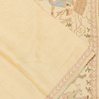 Tussar Plain Cream Saree With Embroidery