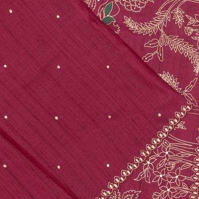 Tussar Embroidery Butta Purple Saree With Scallop Border