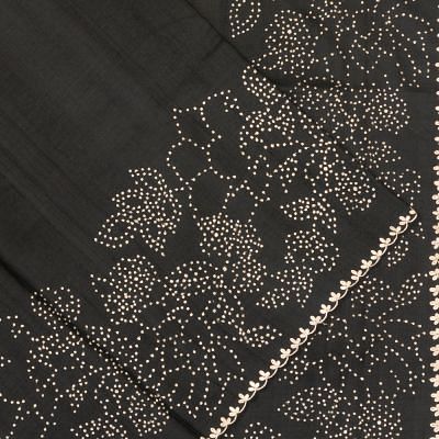 Tussar Plain Black Saree With Embroidery