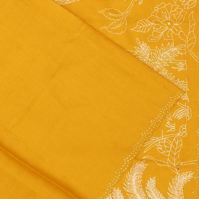 Tussar Plain Yellow Saree With Embroidery