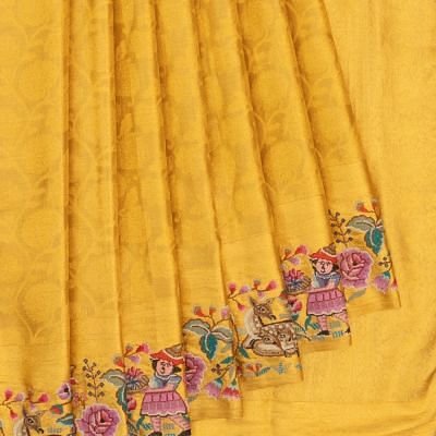 Kanchipuram Silk Tissue Brocade Gold Saree With Embroidery Border