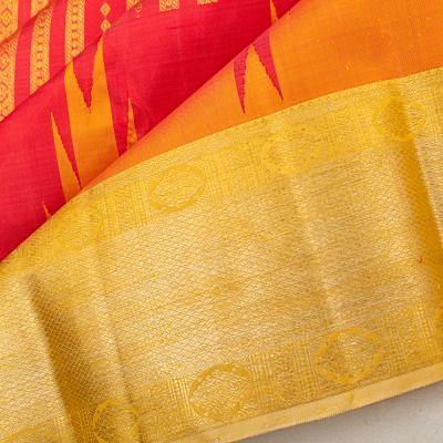 Classic Kanchipuram Silk Vertical Lines Pink Saree With Big Temple Border