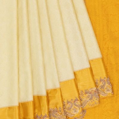 Kanchipuram Silk Brocade Cream Saree With Zardosi Work Border