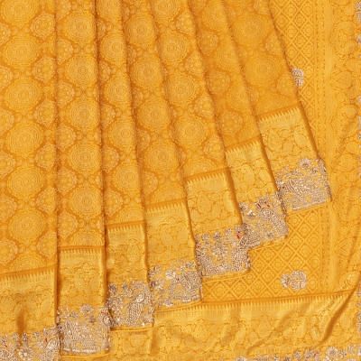 Kanchipuram Silk Brocade Mustard Yellow Saree With Zardosi Work Border