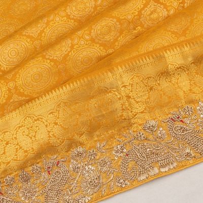 Kanchipuram Silk Brocade Mustard Yellow Saree With Zardosi Work Border