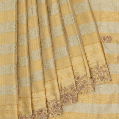 Kanchipuram Silk Tissue Brocade Gold And Silver Saree With Zardosi Border