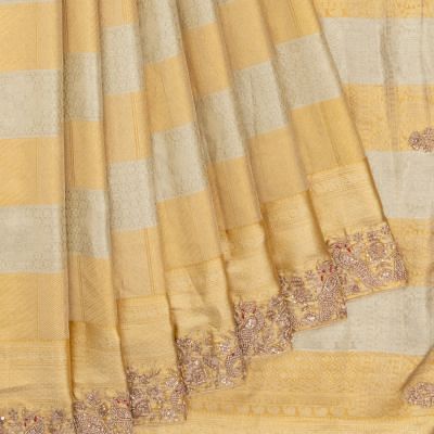 Kanchipuram Silk Tissue Brocade Gold And Silver Saree With Zardosi Border