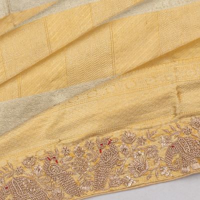 Kanchipuram Silk Tissue Brocade Gold And Silver Saree With Zardosi Border