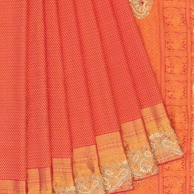 Kanchipuram Silk Brocade Dual Tone Pink And Red Saree With Zardosi Work Border