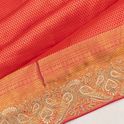 Kanchipuram Silk Brocade Dual Tone Pink And Red Saree With Zardosi Work Border