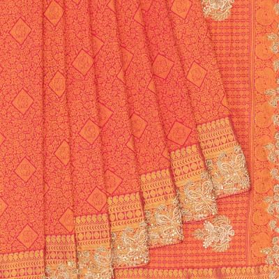 Kanchipuram Silk Brocade Pink Saree With Zardosi Work Border