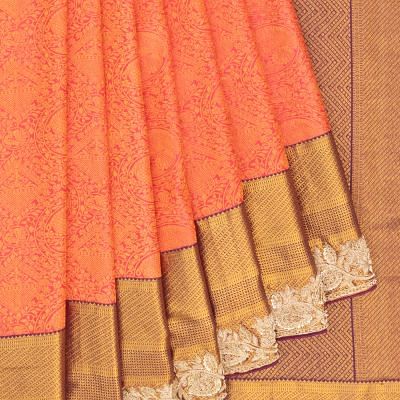 Kanchipuram Silk Brocade Pink Saree With Zardosi Work Border