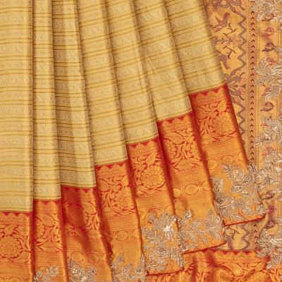 Kanchipuram Silk Tissue Brocade Gold Saree With Zardosi Work