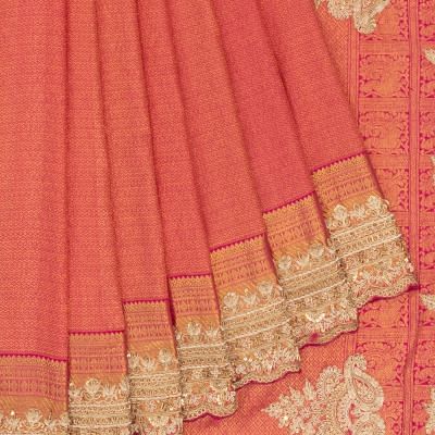 Kanchipuram Silk Brocade Pink Saree With Zardosi Work Border