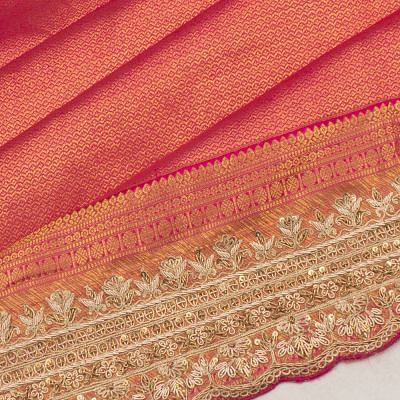 Kanchipuram Silk Brocade Pink Saree With Zardosi Work Border