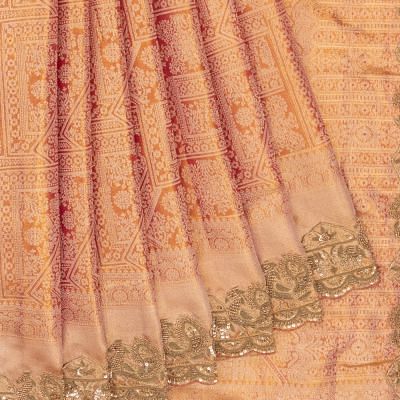 Kanchipuram Silk Tissue Brocade Red Saree With Zardosi Work Border