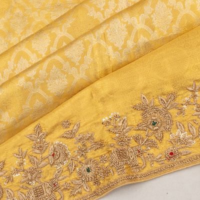 Kanchipuram Silk Brocade Gold Saree With Zardosi Work Border