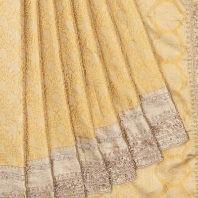 Kanchipuram Silk Tissue Brocade Gold Saree With Zardosi Work