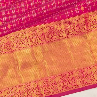 Classic Kanchipuram Silk Kattam Checks And Butta Rani Pink Saree