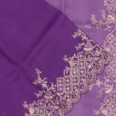 Organza Plain Violet Saree With Embroidery Scallop Border