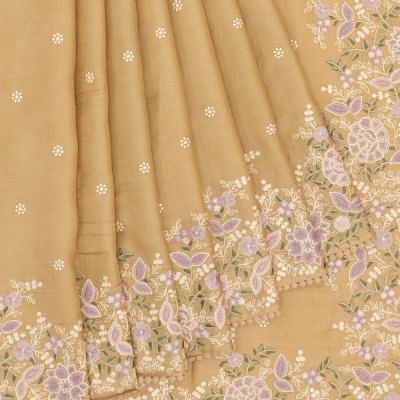 Tussar Embroidery Butta Cream Saree