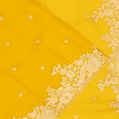 Organza Embroidery Butta Yellow Saree