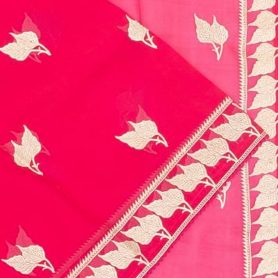 Organza Embroidery Butta Pink Saree