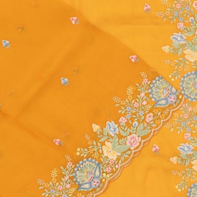 Organza Embroidery Butta Mustard Yellow Saree