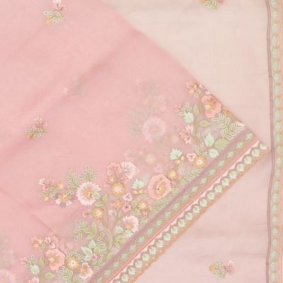 Organza Embroidery Butta Baby Pink Saree