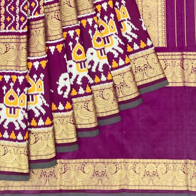 Kanchipuram Silk Ikat And Brocade Purple Saree With Patola Inspired Narikunjar Border