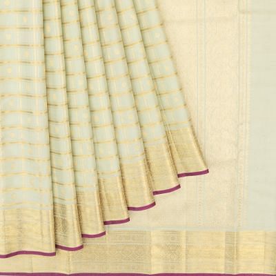 Kanchipuram Silk Checks And Butta Pastel Blue Saree