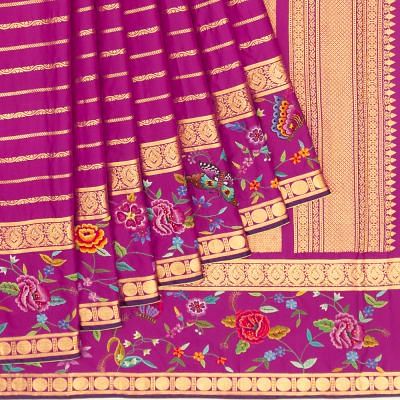 Petit Point X Kanchipuram Silk Horizontal Lines Purple Saree