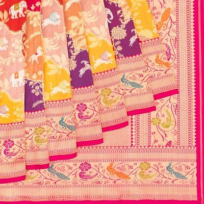 Banarasi Silk Shikargah Jaal Rangkat Pink Saree