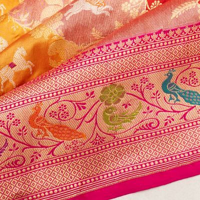 Banarasi Silk Shikargah Jaal Rangkat Pink Saree