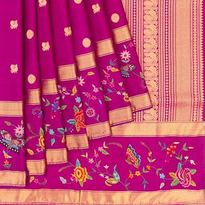 Petit Point X Kanchipuram Silk Butta Purple Saree