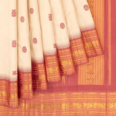 Kanchipuram Silk Butta Cream Saree