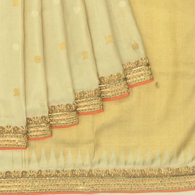 Kanchipuram Silk Tissue Butta Cream Saree With Zardosi Work