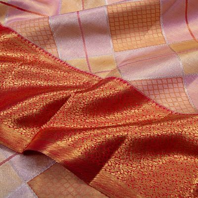 Kanchipuram Silk Criss Cross Checks Shades of Pink Saree