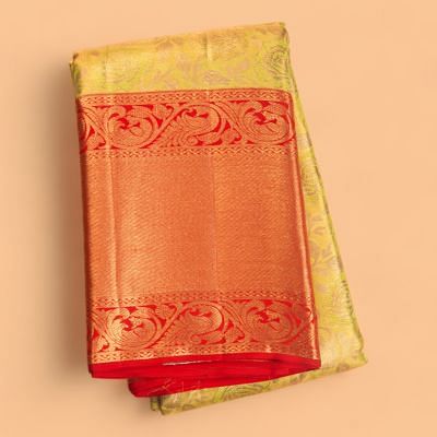Kanchipuram Silk Tissue Jaal Yellow Saree