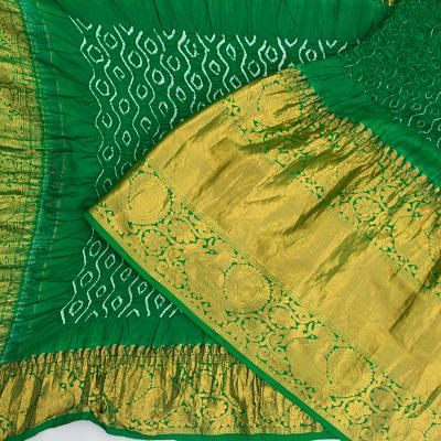 Kanchipuram Silk Bandhani Dark Green Saree/4656419_1.jpg