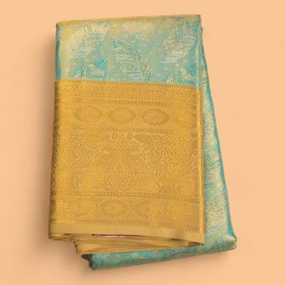 Kanchipuram Silk Tissue Brocade Sky Blue Saree