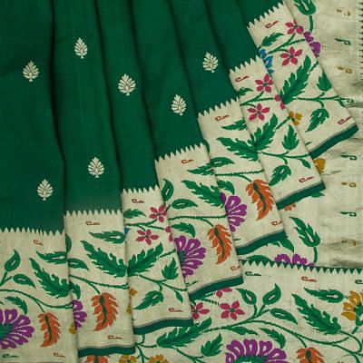 Banarasi Tussar Georgette Butta Dark Green Saree