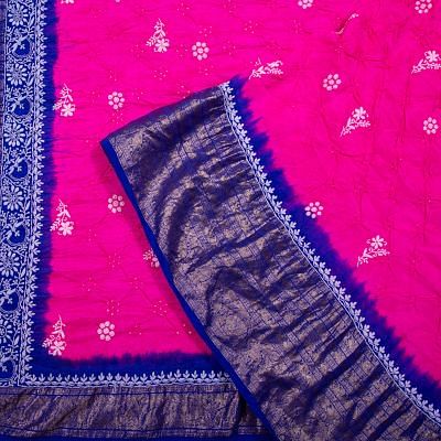 Kanchipuram Silk Bandhani Butta Pink Saree