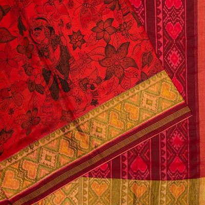 Rajkot Silk Ikat Kalamkari Red Saree