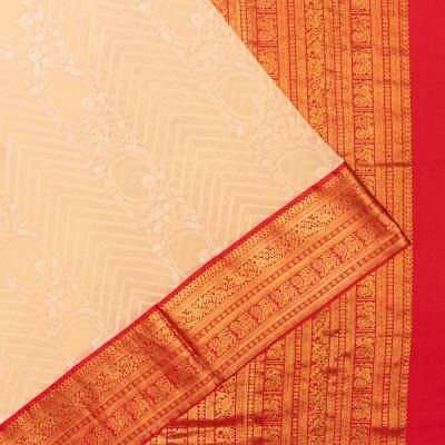 Kanchipuram x Georgette Chikankari Embroidery Cream Saree With Attached Kanchi Border And Pallu