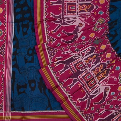 Semi Patan Silk Ikat With Attached Kalamkari Black Saree/4985355_1.jpg