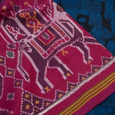 Semi Patan Silk Ikat With Attached Kalamkari Black Saree