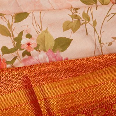 Kanchipuram Silk Floral Printed Peach Saree